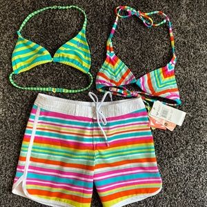 Roxy bikini tops with board shorts(NWT)
